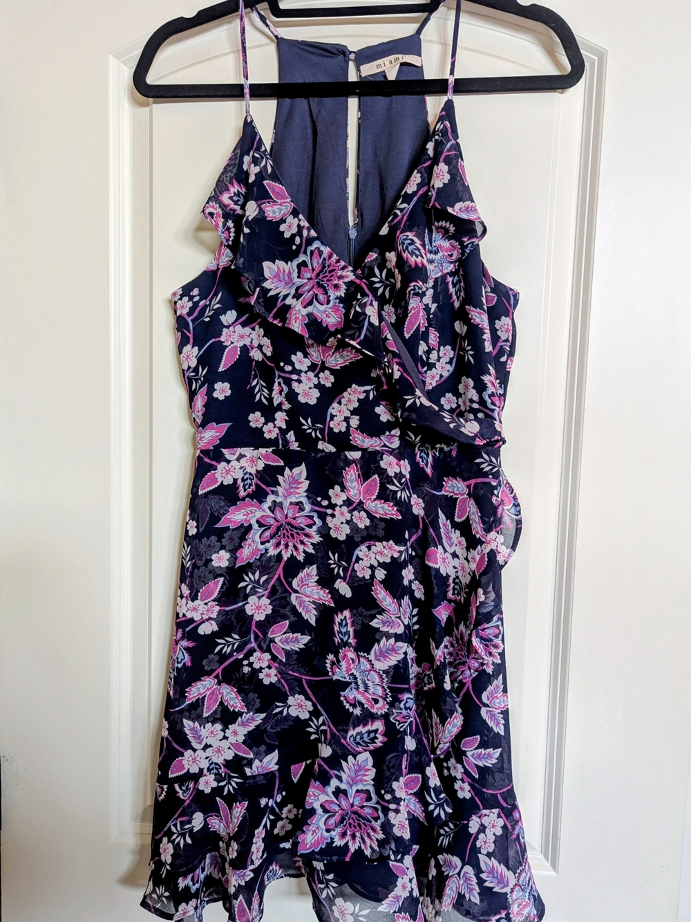 Miami By Francesca's Navy Floral Ruffle Wrap Mini Dress